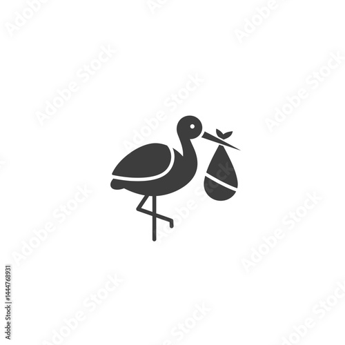 Stork Delivers Baby: A stylized image of a stork in silhouette, gracefully carrying a bundle symbolizing new life. a classic symbol of birth and new beginnings, and represents the pure.