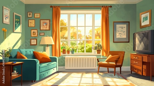 Cozy Living Room with Comfortable Couch and Chair Inviting Relaxation and Entertainment by the Window