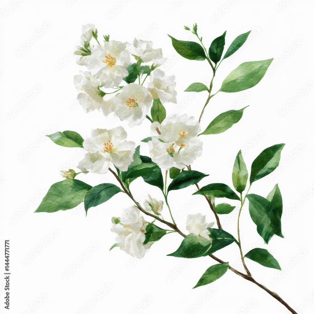 Fototapeta premium Floral branch with blossoms isolated on white background