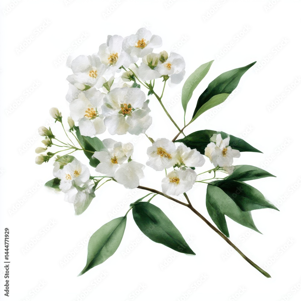 Obraz premium Delicate jasmine flower branch isolated on white background