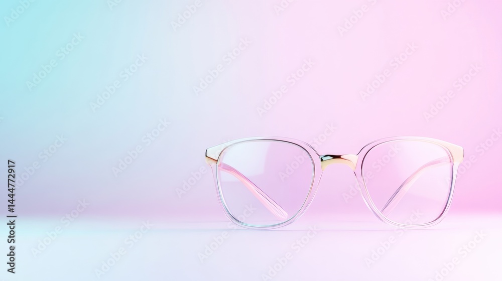 Stylish eyeglasses in a vibrant pastel setting Stylish eyeglasses in a vibrant pastel setting
