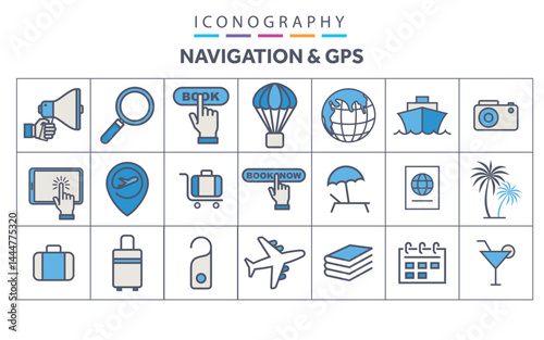 Navigation Icons, Map Icons, GPS Icons, Vector Icons, Flat Design, Location Icons, Direction Icons, Compass, Route Icons, Travel Icons, UI Icons, Web Icons