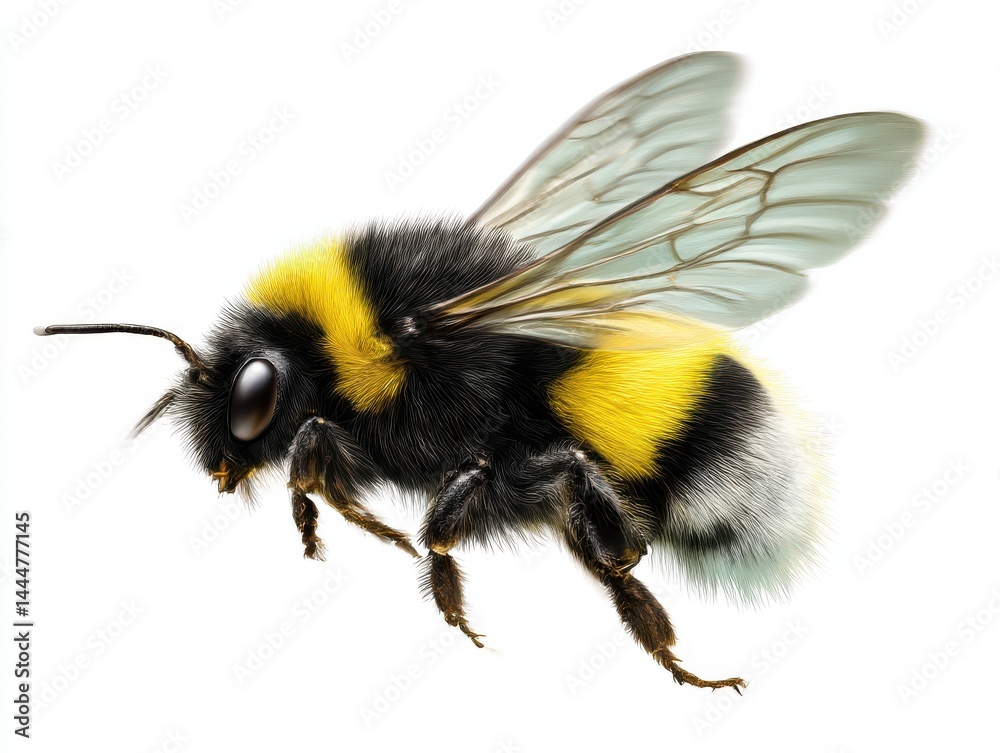 Bumblebee with yellow stripes isolated on white background Bumblebee with yellow stripes isolated on white background