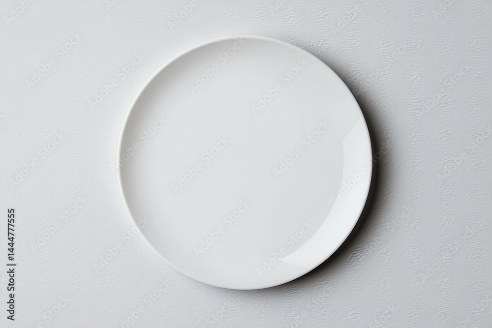 Minimalistic white plate on a smooth surface, showcasing simple elegance for dining Minimalistic white plate on a smooth surface, showcasing simple elegance for dining
