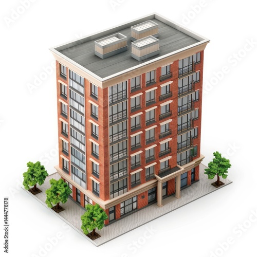 Isometric illustration of a multi-story residential building. photo