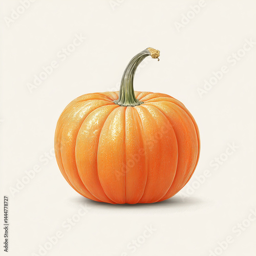 Plump orange pumpkin with pronounced ridges and natural stem.

