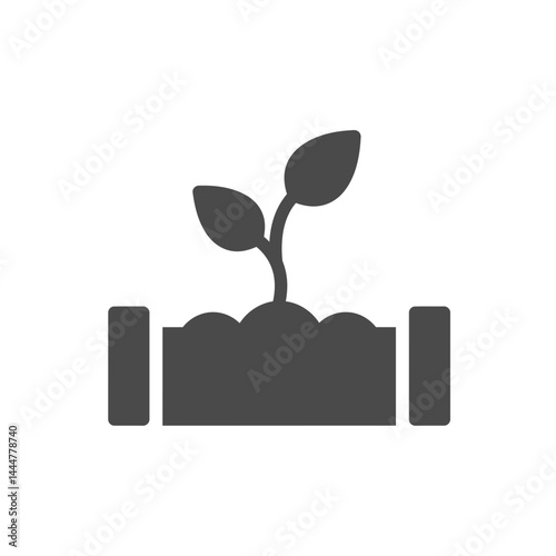 Growing Green: A stylized symbol of growth. A fresh plant sprouts from fertile earth, encircled by an illustrated planter, conveying a message of growth and environmental awareness.