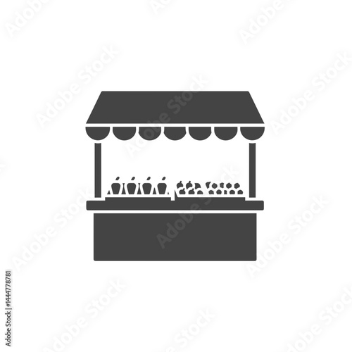 Fresh Market Stall Icon: A minimalist vector icon of a fruit and vegetable stall, symbolizing local market, healthy eating, and the charm of community commerce.