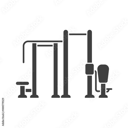 Outdoor Fitness Equipment Icon: A sleek, monochrome illustration of an outdoor fitness station. Clean lines and a minimalist design highlight the equipment's purpose.