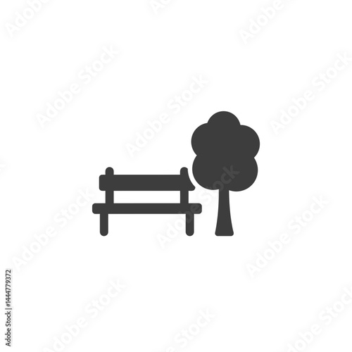 Park Bench Tranquility: A minimalist depiction of a park bench nestled beside a tree, creating a serene and inviting scene.