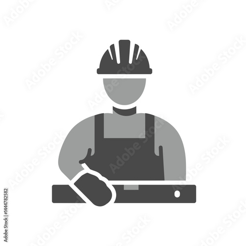 Construction Worker Icon: A symbol of construction worker wearing a protective helmet holding a level, a testament to the hard work of skilled laborer.