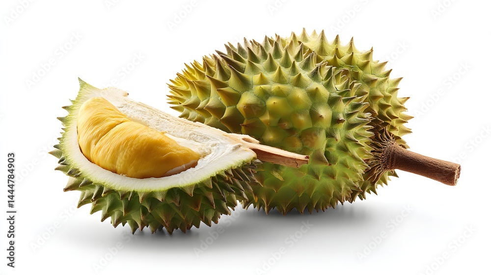 Obraz premium Split durian fruit with white background
