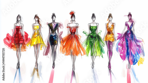 Fashion models sketch, vector illustration, on white background.