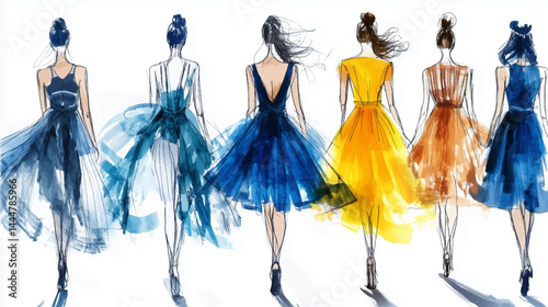 Fashion models sketch, vector illustration, on white background.