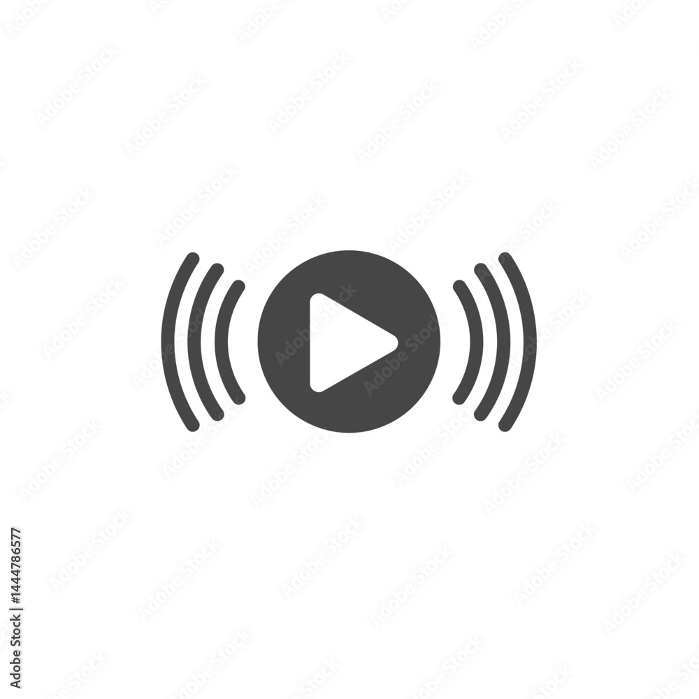 Play Icon: Minimalist design with a prominent play button, flanked by radiating sound waves, embodies the essence of multimedia content and auditory engagement. Play Icon: Minimalist design with a prominent play button, flanked by radiating sound waves, embodies the essence of multimedia content and auditory engagement.