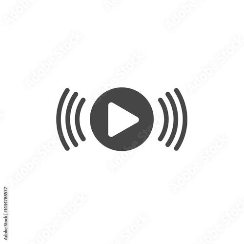 Play Icon: Minimalist design with a prominent play button, flanked by radiating sound waves, embodies the essence of multimedia content and auditory engagement.
