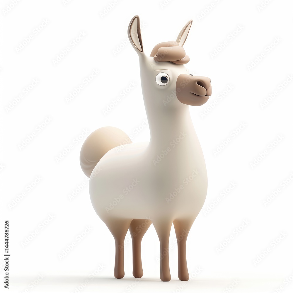 Playful cartoon llama stands proudly against a white background.