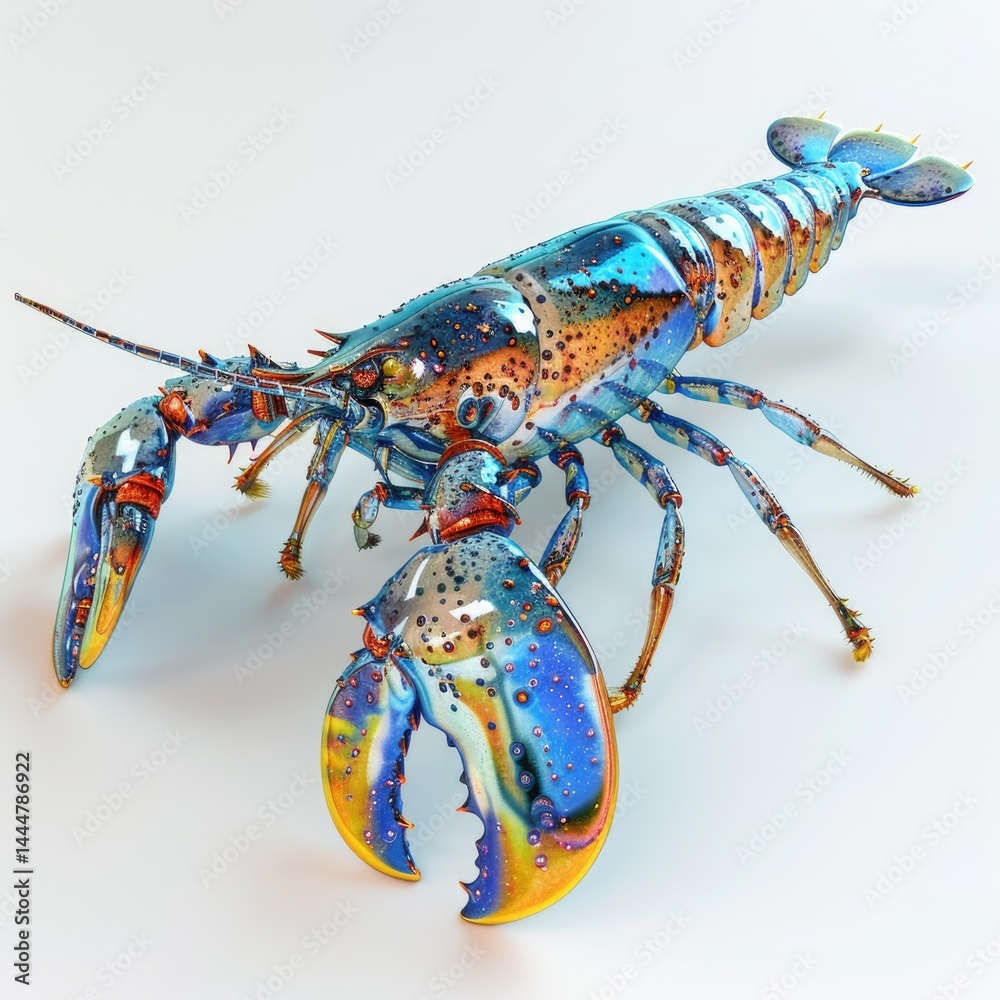 Vibrant, iridescent lobster, showcasing detailed textures and colors.