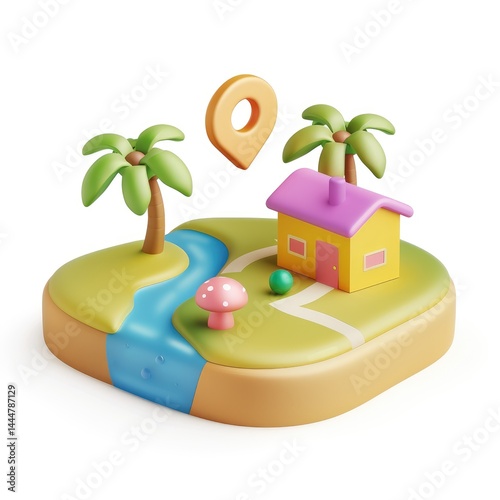Obraz na płótnie Colorful 3d miniature vacation home on an island. w salonie
