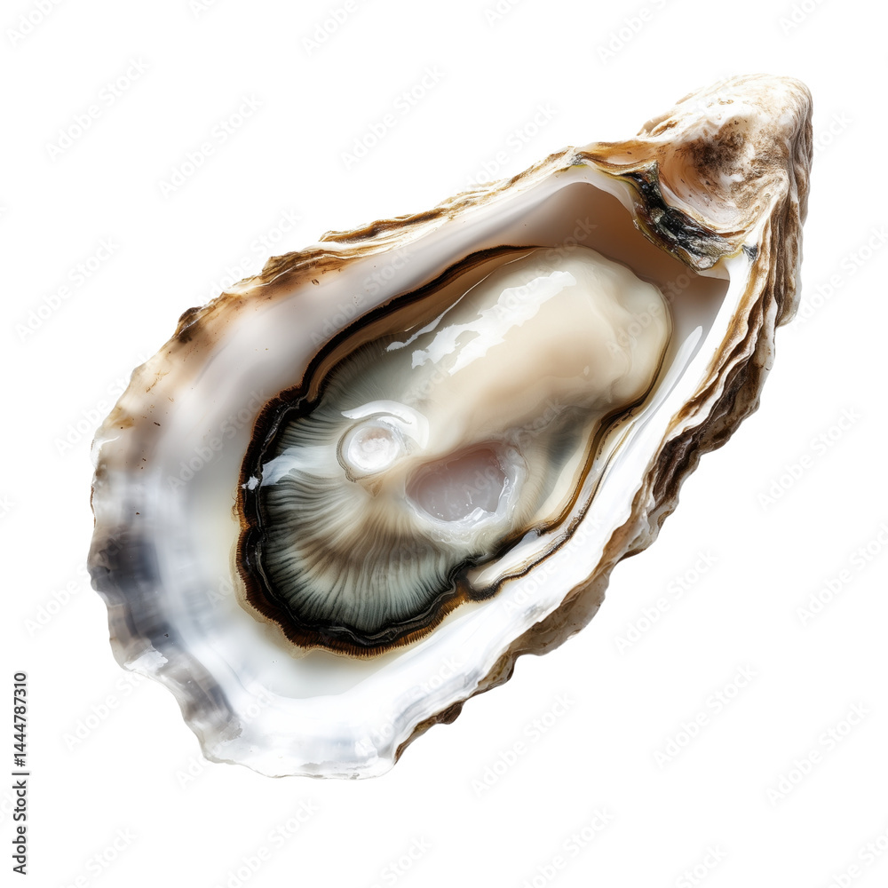 Raw oyster, served on the half shell. Popular seafood dish, png isolated object with transparent background Raw oyster, served on the half shell. Popular seafood dish, png isolated object with transparent background