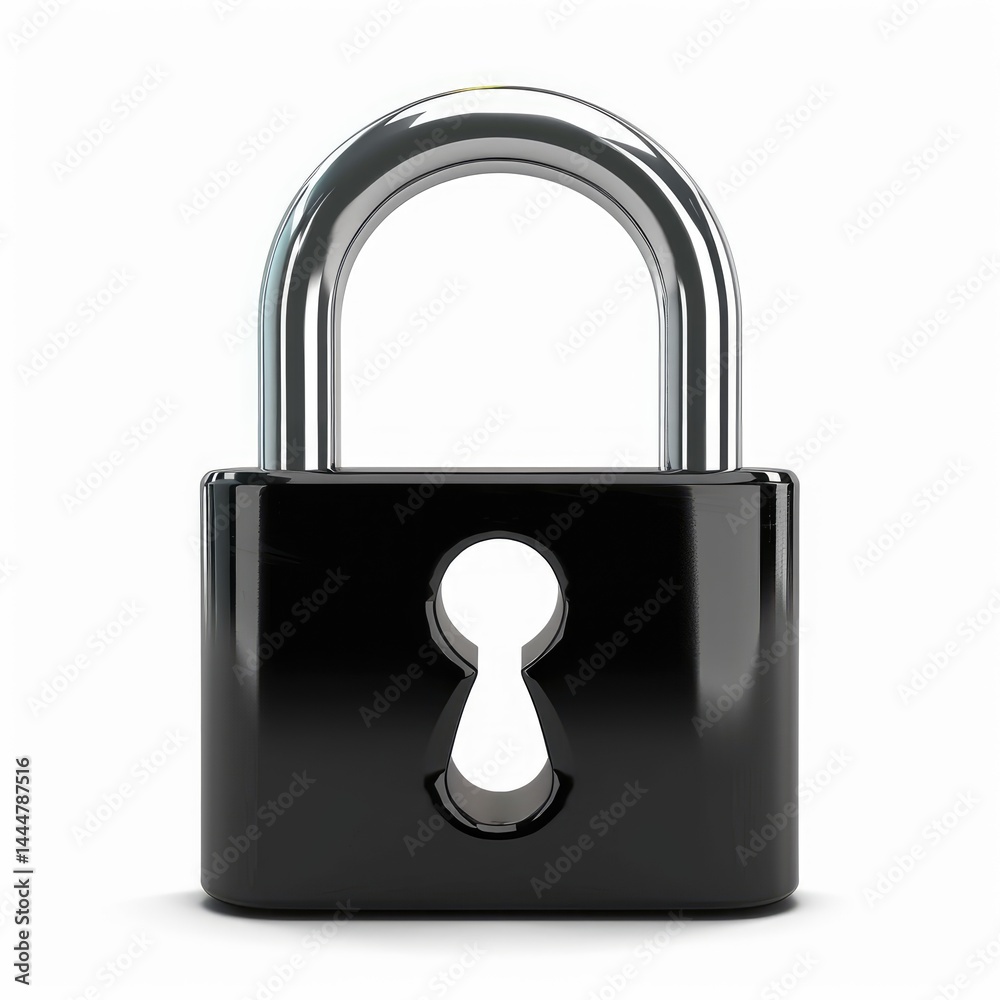 A polished, black padlock with a keyhole.