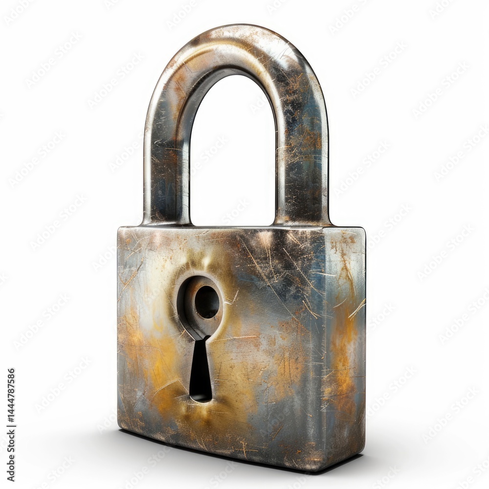 Rusted padlock, a symbol of security and closure.