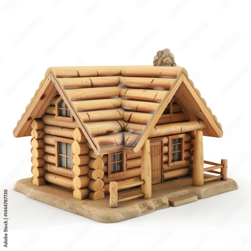 Detailed wooden log cabin miniature model.