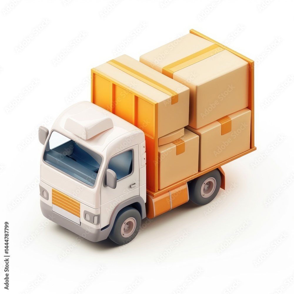 A stylized illustration of a cargo truck loaded with boxes.