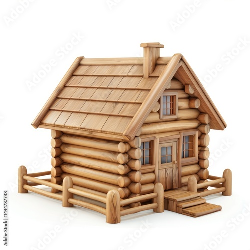 Obraz na płótnie Wooden log cabin model stands on a white background. w salonie