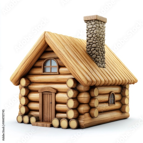 Obraz na płótnie Charming wooden log cabin model stands out against a plain background. w salonie
