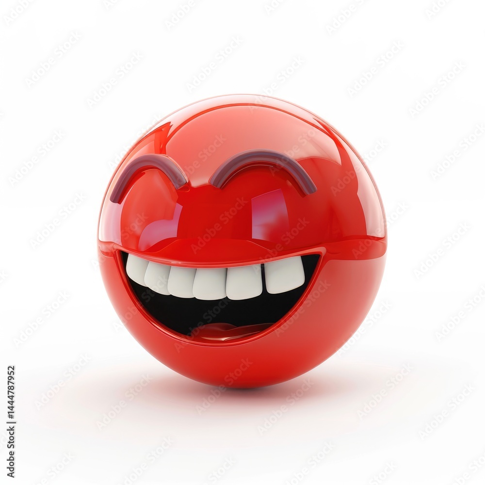 Smiling, round, red emoji face.