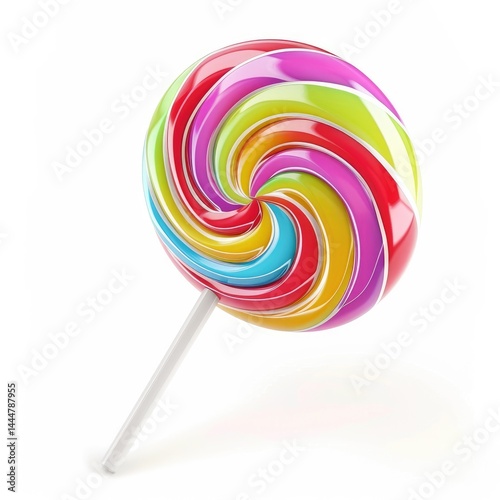 Obraz na płótnie Vibrant swirl lollipop on a stick against a white background. w salonie