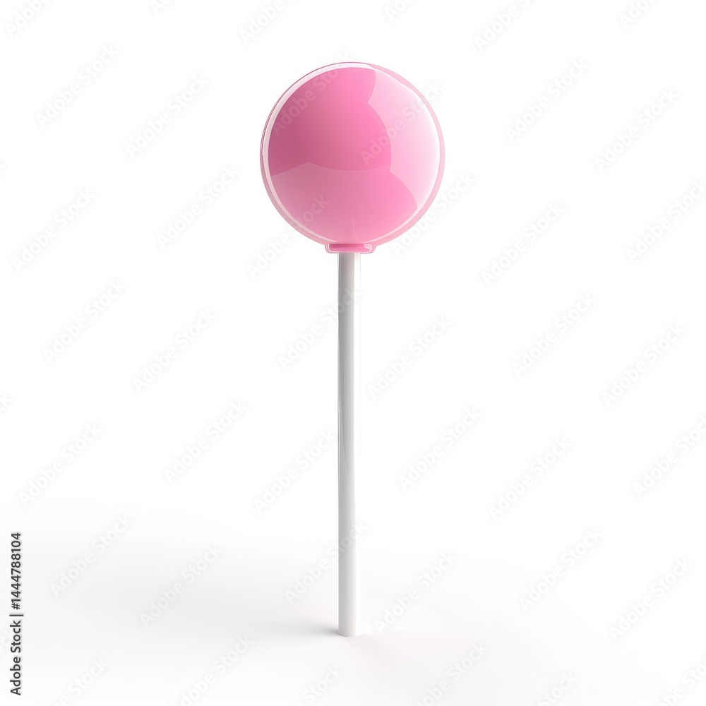 Pink lollipop on a white stick against a white background. Pink lollipop on a white stick against a white background.