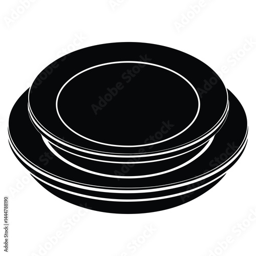 Tablespoon,Table knife,Fork And Plate Dinner Set Vector Illustration, Cutlery, Plate, Plate with cutlery and long shadows, Place Setting Silhouette.