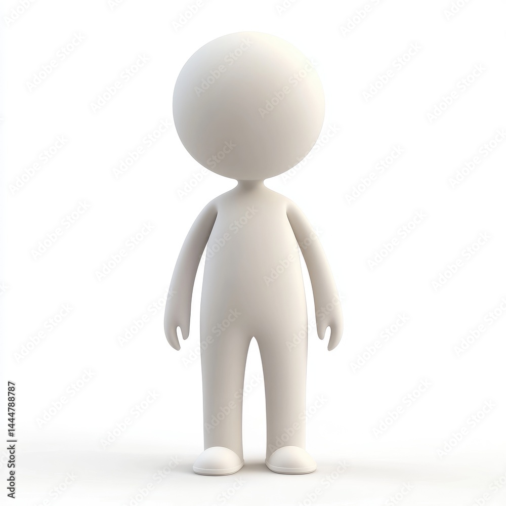 Neutral, stylized, 3d human figure stands poised.