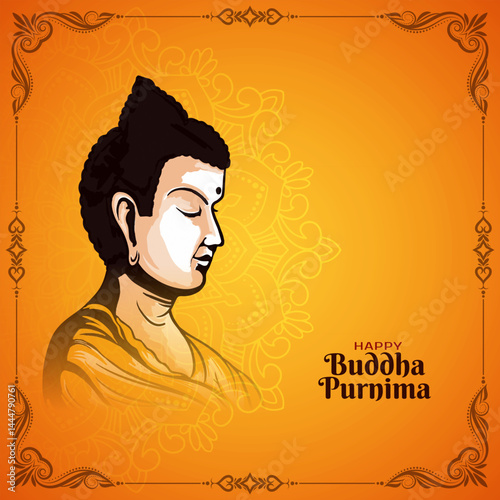 Beautiful Happy Buddha Purnima Indian festival card with Gautam Buddha design