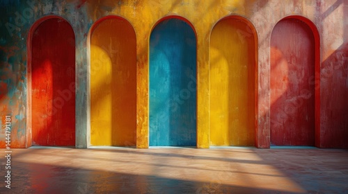 Vibrant archways of multicolored paint, creating a striking visual gallery