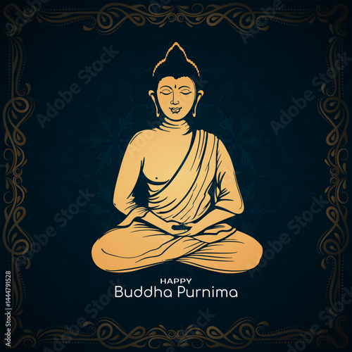 Beautiful Happy Buddha Purnima Indian festival card with Gautam Buddha design
