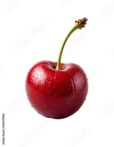 Red Cherry PNG on Transparent Background,cherry with stem, gourmet dessert ingredient, fresh fruit closeup, sweet cherry macro, juicy red fruit