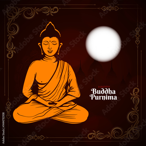 Beautiful Happy Buddha Purnima Indian festival card with Gautam Buddha design