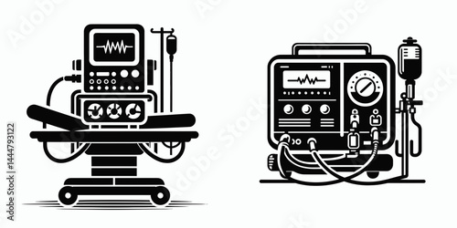The Anesthesia machine. Hospital Clinic Healthcare Treatment Symbol. Surgical apparatus for administering total patient sedation throughout a procedure.