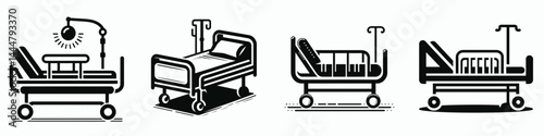 The Hospital bed. Clinic Healthcare Treatment Symbol. Infirmary cot medicinal furniture for patient recovery & accommodation.
