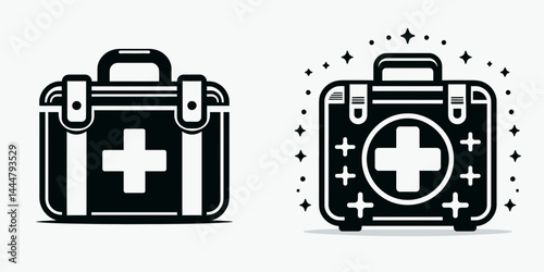 The Medical bag. Hospital Clinic Healthcare Treatment Symbol. First-aid pouch portable kit emergency therapeutic supplies.