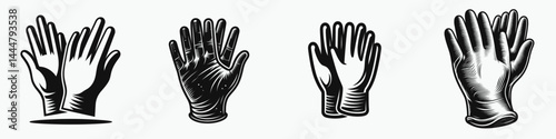The Medical gloves. Hospital Clinic Healthcare Treatment Symbol. Protective hand covering exam handwear for hygiene in location.