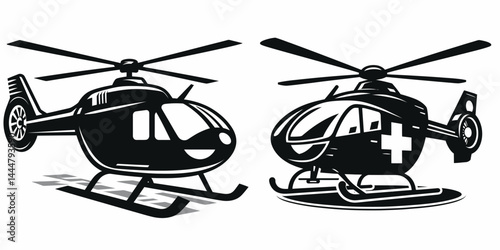 The Medical helicopter. Hospital Clinic Healthcare Treatment Symbol. Emergency aviation airborne unit for urgent patient relocation.
