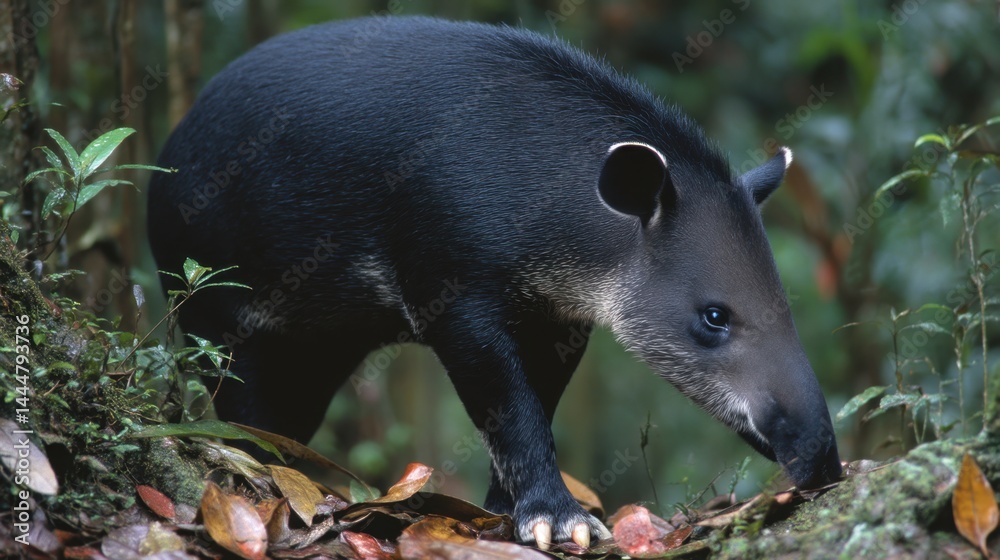 Fototapeta premium Lowland Tapir in Lush Rainforest Environment