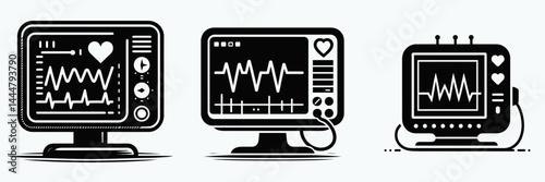 The Patient monitor. Hospital Clinic Healthcare Treatment Symbol. Cardiac observation instrument vital sign telemetry device for assessment.