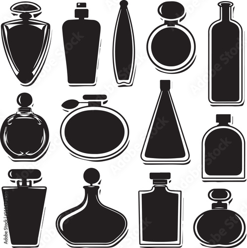 silhouettes of various designer bottles