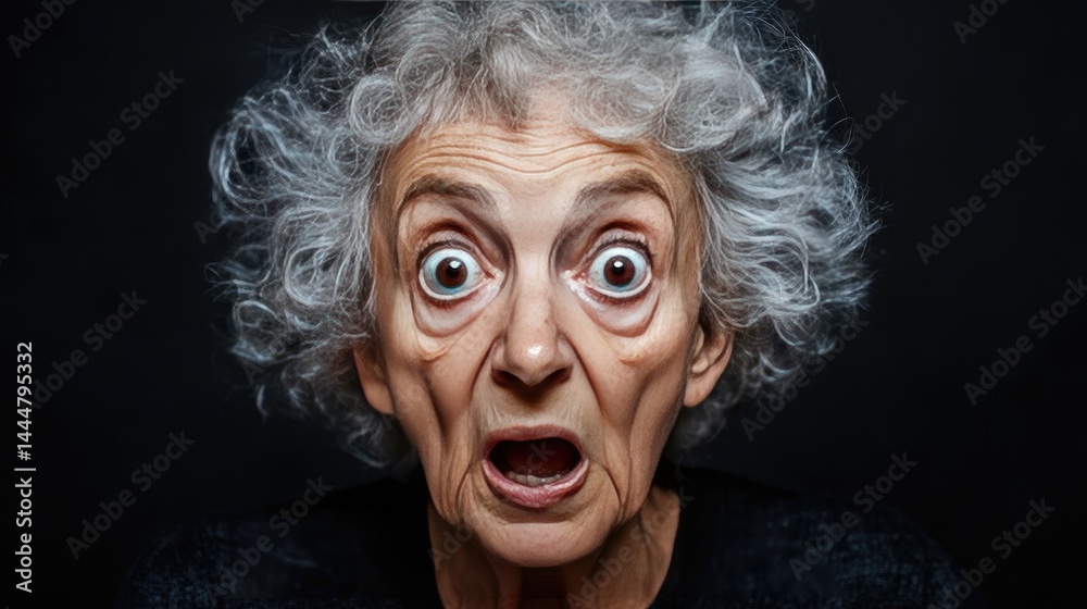 Shocked Granny with Wide Eyes, and Studio Portrait. Shocked Granny with Wide Eyes, and Studio Portrait.