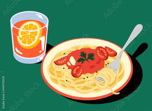 Pasta Dish with Juice in Retro Style